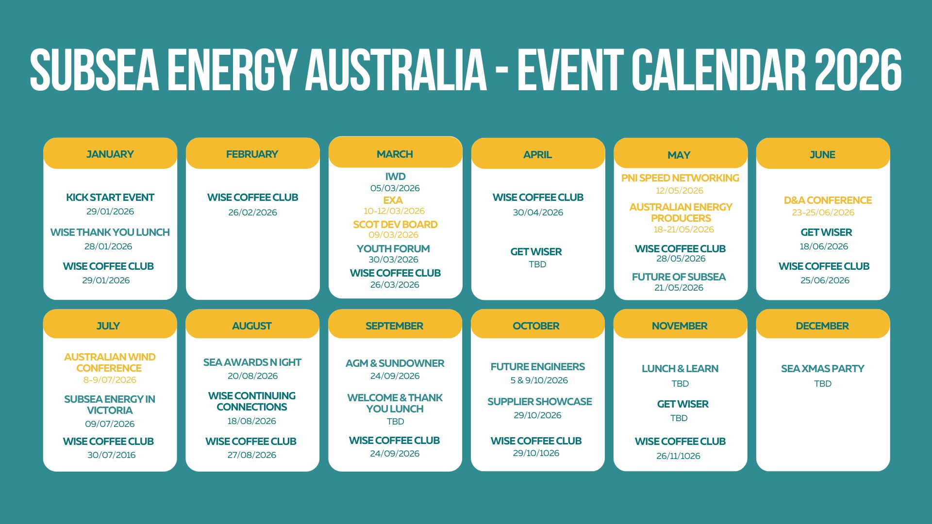 Subsea Energy Australia Events Calendar 2026